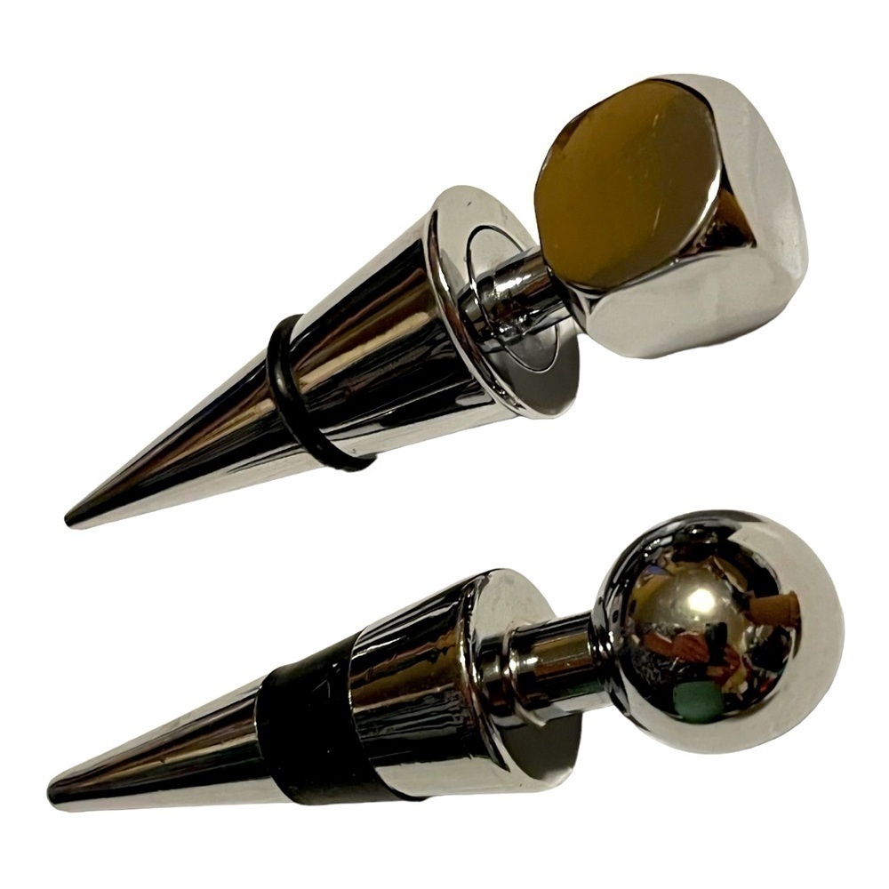 PAIR of stainless chrome wine stoppers.